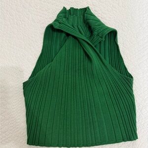Green Ribbed Sleeveless Top